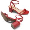 image:imageDREAM PAIRS Womens Chunky Strappy Heels Square Open Toe Ankle Buckle Low Heels Sandals for Daily Wedding Party DressRed