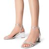image:imageDREAM PAIRS Womens Chunky Strappy Heels Square Open Toe Ankle Buckle Low Heels Sandals for Daily Wedding Party DressSilver