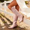 image:imageDREAM PAIRS Womens Cowboy Boots Western Comfortable Chunky Heel Square Toe Embroidered Cowgirl Knee High BootsLight Pink