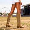 image:imageDREAM PAIRS Womens Cowboy Boots Western Comfortable Chunky Heel Square Toe Embroidered Cowgirl Knee High BootsTan
