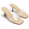 image:imageDREAM PAIRS Womens Kitten Heels Sandals  Square Toe Slip On Low Heels Heeled Mules Footwear for Everyday Dressy amp Casual OccasionsNudeClear