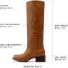 image:imageDREAM PAIRS Womens Knee High Boots Pullon Tall Shaft with Western Stitching Vintage Style Comfortable Square Toe Boots for WomenTan