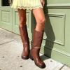 image:imageDREAM PAIRS Womens Square Toe Platform Chunky Block Heel Knee High Riding BootsLight Brown