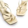 image:imageDREAM PAIRS Womens kitten Low Strappy Lace Up Heels Open Square Toe Thong Ankle Strap Heels Sexy Fashion Comfort Dress Shoes Party Sylvestra Pumps Heeled SandalsGoldpu