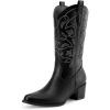 image:imageDREAM PAIRS Cowboy Boots for Women Cowgirl Western Boots Fashion Embroidery Stitched Chunky Heel Mid Calf BootsBlackpu