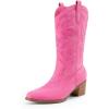 image:imageDREAM PAIRS Cowboy Boots for Women Cowgirl Western Boots Fashion Embroidery Stitched Chunky Heel Mid Calf BootsPinknubuck