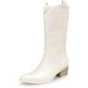 image:imageDREAM PAIRS Cowboy Boots for Women Cowgirl Western Boots Fashion Embroidery Stitched Chunky Heel Mid Calf BootsWhitepu