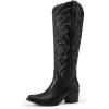 image:imageDREAM PAIRS Womens Cowboy Boots Western Comfortable Chunky Heel Square Toe Embroidered Cowgirl Knee High BootsBlack