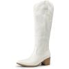 image:imageDREAM PAIRS Womens Cowboy Boots Western Comfortable Chunky Heel Square Toe Embroidered Cowgirl Knee High BootsWhite