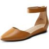 image:imageDREAM PAIRS Womens Low Wedge Pointed Toe Ankle Strap Dress Comfortable Casual Flats ShoesTan