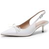 image:imageDREAM PAIRS Womens Slingback Kitten Heels Pointed Toe 217 Inch Low Bow Dress Shoes All Day Wear Comfortable Formal Wedding PumpsWhite