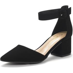 image:imageDREAM PAIRS ANNEE Pointed Toe Low Chunky Heels Pump ShoesBlackNubuck