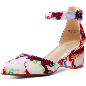 image:imageDREAM PAIRS ANNEE Pointed Toe Low Chunky Heels Pump ShoesFloral