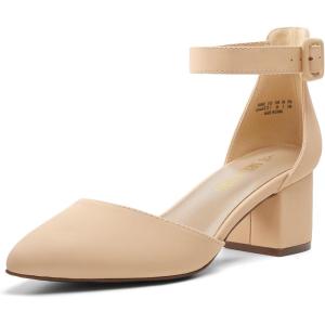 image:imageDREAM PAIRS ANNEE Pointed Toe Low Chunky Heels Pump ShoesNudeNubuck