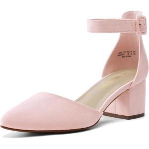 image:imageDREAM PAIRS ANNEE Pointed Toe Low Chunky Heels Pump ShoesPinkSuede