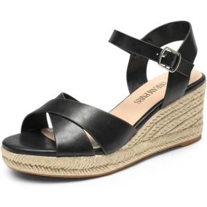 image:imageDREAM PAIRS Espadrille Dressy Wedge Sandals Womens Platform Sandals Casual Summer Comfortable High Heeled Wedges with Adjustable BuckleBlackpu