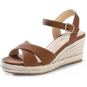 image:imageDREAM PAIRS Espadrille Dressy Wedge Sandals Womens Platform Sandals Casual Summer Comfortable High Heeled Wedges with Adjustable BuckleBrownnubuck
