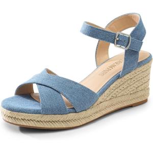 image:imageDREAM PAIRS Espadrille Dressy Wedge Sandals Womens Platform Sandals Casual Summer Comfortable High Heeled Wedges with Adjustable BuckleDenimcanvas