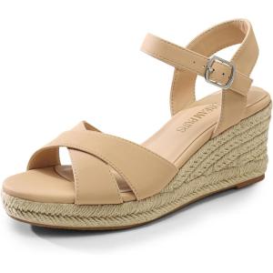 image:imageDREAM PAIRS Espadrille Dressy Wedge Sandals Womens Platform Sandals Casual Summer Comfortable High Heeled Wedges with Adjustable BuckleNudenubuck