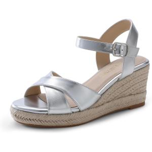 image:imageDREAM PAIRS Espadrille Dressy Wedge Sandals Womens Platform Sandals Casual Summer Comfortable High Heeled Wedges with Adjustable BuckleSilvermetallic