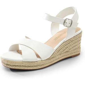 image:imageDREAM PAIRS Espadrille Dressy Wedge Sandals Womens Platform Sandals Casual Summer Comfortable High Heeled Wedges with Adjustable BuckleWhitepu