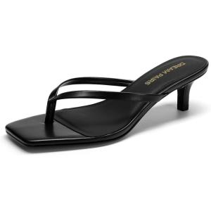 image:imageDREAM PAIRS Kitten Heels for Women Flip Flop Low Heels Square Open Toe Sandals Thong 197 Inch Heeled Sandals for Summer VocationBlack