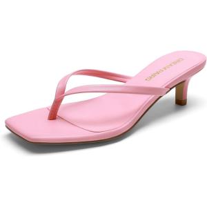 image:imageDREAM PAIRS Kitten Heels for Women Flip Flop Low Heels Square Open Toe Sandals Thong 197 Inch Heeled Sandals for Summer VocationPink