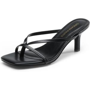 image:imageDREAM PAIRS Kitten Heels for Women Flip Flops Slip on Low Heels Open Square Toe Thong Heeled Strappy Sandals Slides Comfortable Dress ShoesBlack