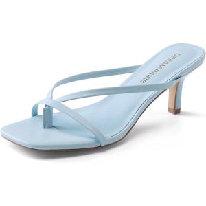 image:imageDREAM PAIRS Kitten Heels for Women Flip Flops Slip on Low Heels Open Square Toe Thong Heeled Strappy Sandals Slides Comfortable Dress ShoesLight Blue