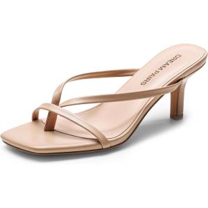 image:imageDREAM PAIRS Kitten Heels for Women Flip Flops Slip on Low Heels Open Square Toe Thong Heeled Strappy Sandals Slides Comfortable Dress ShoesNude