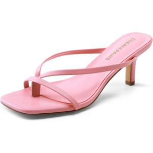 image:imageDREAM PAIRS Kitten Heels for Women Flip Flops Slip on Low Heels Open Square Toe Thong Heeled Strappy Sandals Slides Comfortable Dress ShoesPink