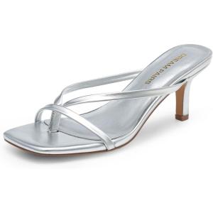 image:imageDREAM PAIRS Kitten Heels for Women Flip Flops Slip on Low Heels Open Square Toe Thong Heeled Strappy Sandals Slides Comfortable Dress ShoesSilver