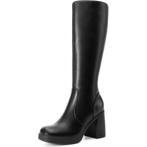 image:imageDREAM PAIRS Knee High Boots for Women Platform Square Toe Chunky Block Heeled Stylish Comfortable Tall Boots with Side ZipperBlack