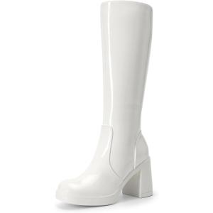 image:imageDREAM PAIRS Knee High Boots for Women Platform Square Toe Chunky Block Heeled Stylish Comfortable Tall Boots with Side ZipperWhitepat
