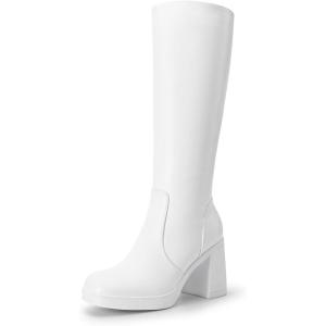 image:imageDREAM PAIRS Knee High Boots for Women Platform Square Toe Chunky Block Heeled Stylish Comfortable Tall Boots with Side ZipperWhitepu