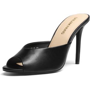 image:imageDREAM PAIRS Mule Heels for Women High Heels Stiletto Open Round Peep Toe Mules Sandals Slip on Dress Shoes Sexy Heeled for Party Dressy Prom WeddingBlackpu