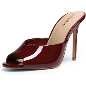 image:imageDREAM PAIRS Mule Heels for Women High Heels Stiletto Open Round Peep Toe Mules Sandals Slip on Dress Shoes Sexy Heeled for Party Dressy Prom WeddingBurgundy