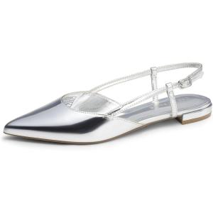 image:imageDREAM PAIRS Slingback Flats for Women PointedToe Elegant Womens Ballet Flats with Buckle Strap Classic Low Heel Dress Shoes for Casual Work Office PartySilverpat