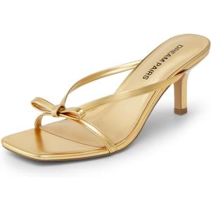 image:imageDREAM PAIRS Womens Bow Heels  Kitten Heel Mule Sandals Square Toe Strappy Slip On Dress Heels Elegant Bridal Wedding Party Formal Shoes for Special OccasionsGold