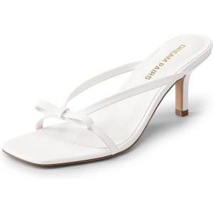 image:imageDREAM PAIRS Womens Bow Heels  Kitten Heel Mule Sandals Square Toe Strappy Slip On Dress Heels Elegant Bridal Wedding Party Formal Shoes for Special OccasionsWhite