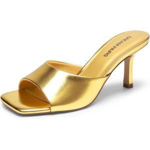 image:imageDREAM PAIRS Womens Kitten Heels Sandals  Square Toe Slip On Low Heels Heeled Mules Footwear for Everyday Dressy amp Casual OccasionsGold