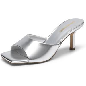 image:imageDREAM PAIRS Womens Kitten Heels Sandals  Square Toe Slip On Low Heels Heeled Mules Footwear for Everyday Dressy amp Casual OccasionsSilver