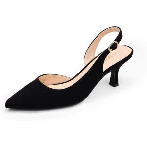 image:imageDREAM PAIRS Womens Kitten Heels Slingback Closed Pointed Toe Low Pumps Shoes Women Party Wedding Sexy Casual Dress ShoesBlacknubuck