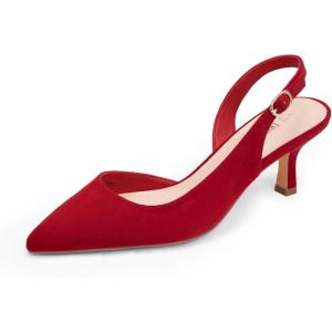 image:imageDREAM PAIRS Womens Kitten Heels Slingback Closed Pointed Toe Low Pumps Shoes Women Party Wedding Sexy Casual Dress ShoesRedsuede