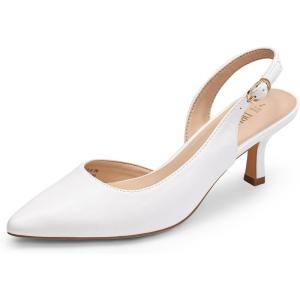 image:imageDREAM PAIRS Womens Kitten Heels Slingback Closed Pointed Toe Low Pumps Shoes Women Party Wedding Sexy Casual Dress ShoesWhite