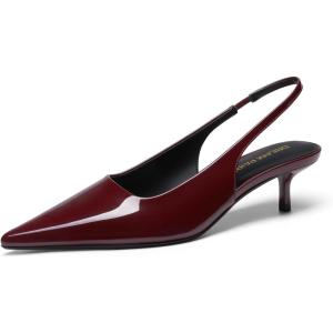 image:imageDREAM PAIRS Womens Kitten Heels Slingback Low Closed Toe Comfortable Pumps Pointed Toe Wedding Party Elegant Dress ShoesBurgundy