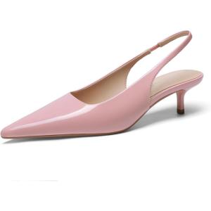 image:imageDREAM PAIRS Womens Kitten Heels Slingback Low Closed Toe Comfortable Pumps Pointed Toe Wedding Party Elegant Dress ShoesPink