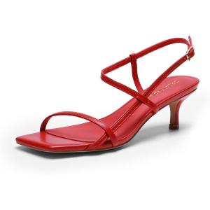 image:imageDREAM PAIRS Womens Low Kitten Heels Square Open Toe Ankle Strap Party Wedding Dressy 216 Inch 2026SS Sandals Shoes With Quiet Heel CapRed