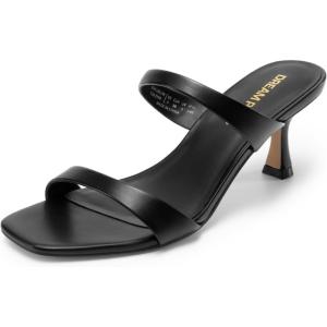 image:imageDREAM PAIRS Womens Low Kitten Heels Square Toe Two Strap Heeled Sandals Dress Casual Summer Mules ShoesBlack