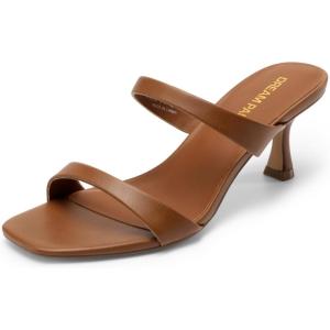 image:imageDREAM PAIRS Womens Low Kitten Heels Square Toe Two Strap Heeled Sandals Dress Casual Summer Mules ShoesBrown